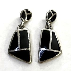 Signed - Arnold Maloney, Navajo. Vintage Sterling Silver Jet Inlay Earrings